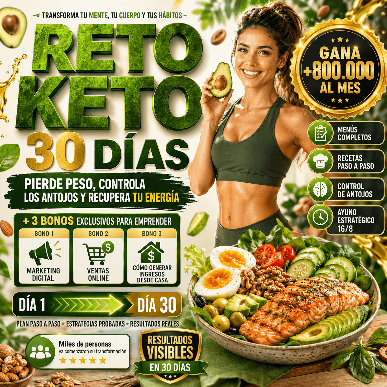 Pierde Peso con Keto en 30 Días + 3 Bonos para Emprender : Gana +800.000 al mes